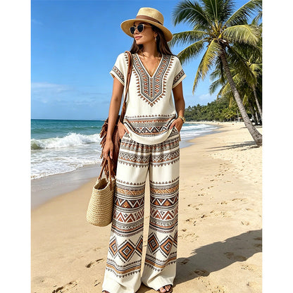 ⏳Limited-time 50% off⏰Women's Printed Top & Pants 2-Piece Set👚👖