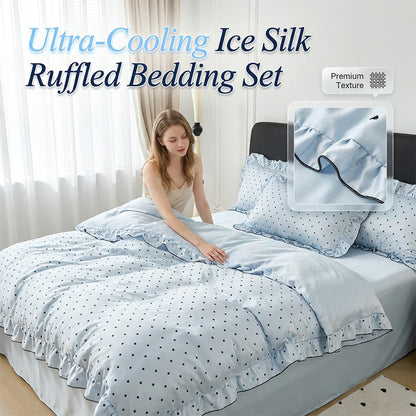 ⏳Limited-time 50% off⏰Luxury Cooling Ice Silk Bedding Set with Ruffles🛌