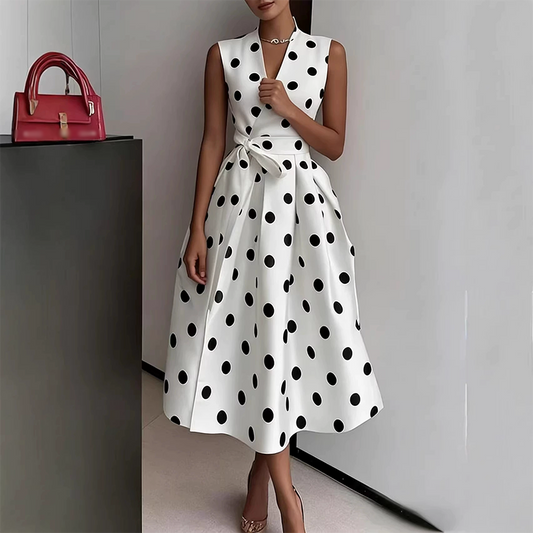 ⏳Limited-time 50% off⏰Women's Polka Dot Sleeveless V-Neck Dress🌟👗