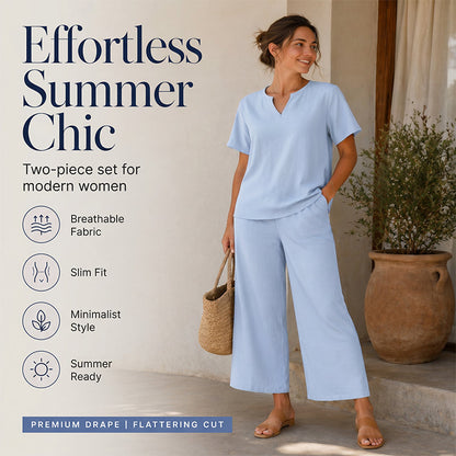 ⏳Limited-time 50% off⏰Women's V-Neck Top & Wide-Leg Pants Set👚👖