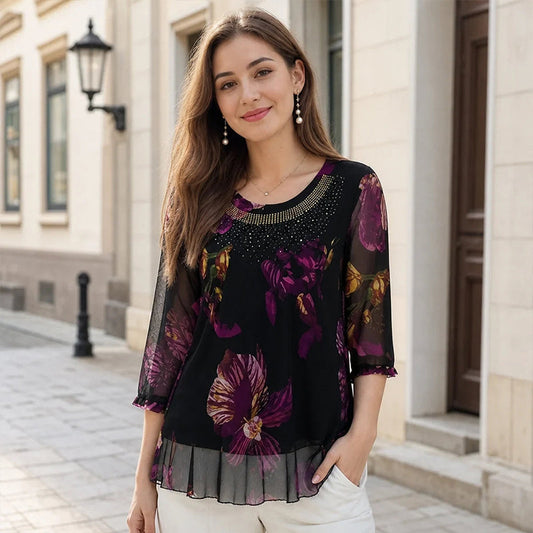 ⏳Limited-time 50% off⏰Women's Floral Print Chiffon Blouse🌸👚