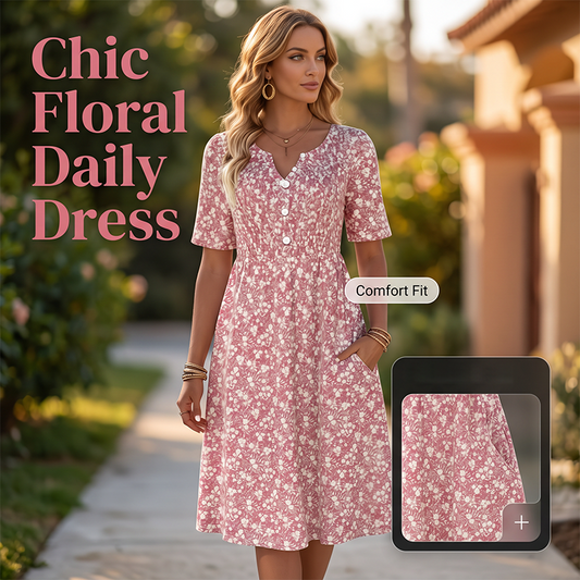 ⏳Limited-time 50% off⏰Women's Casual V-Neck Print Dress with Pockets💐👗