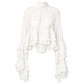 ⏳Limited-time 50% off⏰Sheer Mock Neck Blouse – Ruffled Sleeve Elegance👚🌸