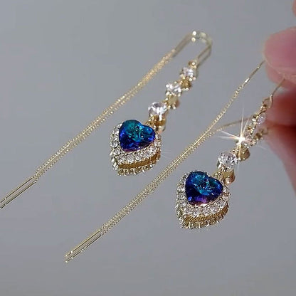 ⏳Limited-time 50% off⏰Exquisite Blue Heart Synthetic Gemstone Threader Earrings 🌿