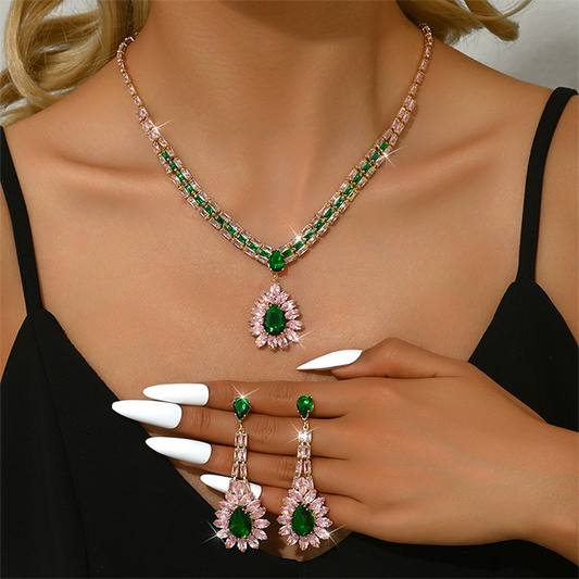⏳Limited-time 50% off⏰Zircon Jewelry Set Necklace & Drop Earrings for Women📿👂💎