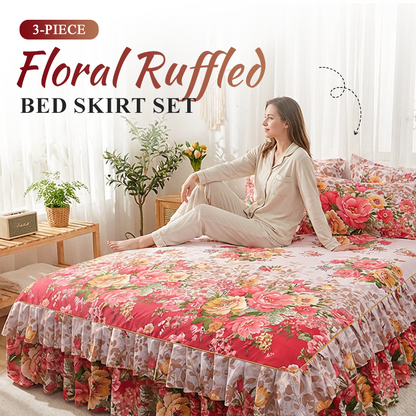 ⏳Limited-time 50% off⏰3-Piece Floral Ruffled Bed Skirt Set🌸🛏️