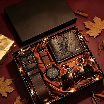⏳Limited-time 50% off⏰Men's 5-Piece Gift Set with Watch Wallet Belt Sunglasses Keychain⌚🕶️