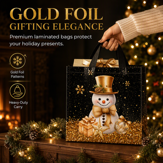 ⏳Limited-time 50% off⏰Black Non‑Woven Christmas Gift Tote Bag‑Gold Foil Reusable Holiday Packaging Bag🎄🛍️