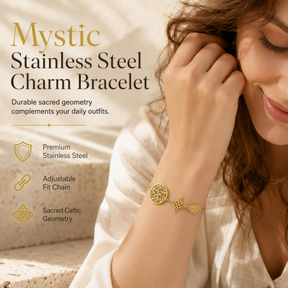 ⏳Limited-time 50% off⏰Stainless Steel Chain Charm Bracelet✨Cross Pentagram and Witch Knot Pendants🍀