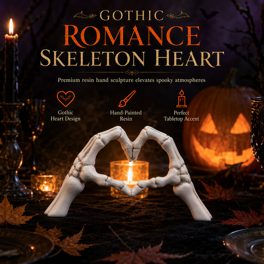 💀 50% OFF! 🎃 Skeleton Figurine – Gothic Heart Hand Gesture, Hand-Painted Bone Details & Solid Resin Build – Spooky Desk & Shelf Decor ✨