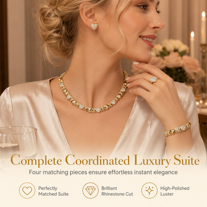 ⏳Limited-time 50% off⏰Gold Plated Heart Shaped Rhinestone Jewelry 4-Piece Set with Necklace Earrings Bracelet and Ring💎❤️