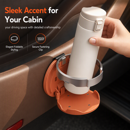 ⏳Limited-time 50% off⏰Foldable Car Door Cup Holder — Large Diameter, Premium Faux Leather, Clip-On🚗☕