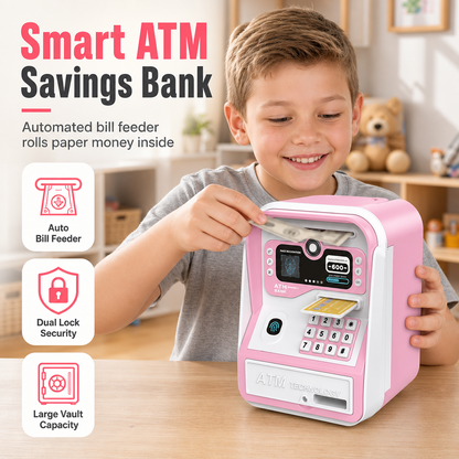 ⏳Limited-time 50% off⏰Electronic Kids ATM Money Saving Box – Smart Piggy Bank with Simulated Fingerprint Unlock, Automatic Bill Roll-In Feeder & Secure Vault Chamber – Interactive Savings Fun for Kids🏧💷