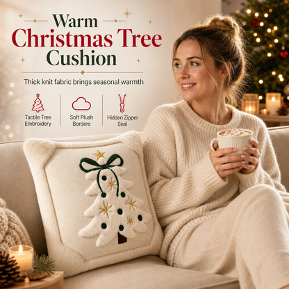 ⏳Limited-time 50% off⏰Embroidered Christmas Tree Throw Pillow Cover with Bow (45x45cm) | Decorative Cushion Cover for Living Room Sofa🎄🧸