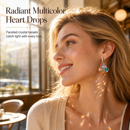 ⏳Limited-time 50% off⏰Retro Colorful Heart Tassel Drop Earrings for Women Fashion Ear Buckle Jewelry❤️💚💙