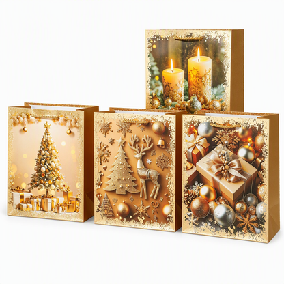 ⏳Limited-time 50% off⏰Elegant Christmas Holiday Gift Bag with Handles and Gold Stamped Christmas Tree Design for Gift Packaging🎄🎁🛍️