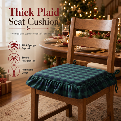 ⏳Limited-time 50% off⏰Christmas Plaid Chair Pad Thickened Non Slip Seat Cushion with Ruffled Removable and Washable Dining Chair Cushion for Office and Home💺