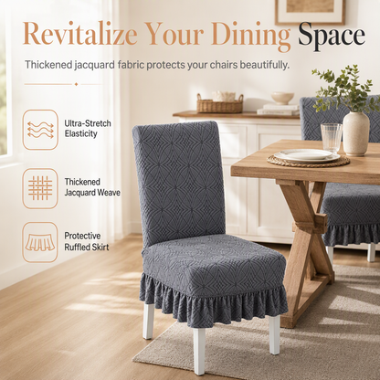 Stretch Jacquard Dining Chair Cover Thickened Full Coverage Straight Back Slipcover Cat Scratch Resistant and Durable