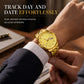 Men's Fashion Watch with Day Date Display Waterproof Luminous Hands and Alloy Steel Band