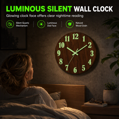 ⏳Limited-time 50% off⏰12-Inch Silent Wooden Wall Clock – Luminous Glow & MDF Wood Grain🕰️ ✨