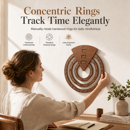 ⏳Limited-time 50% off⏰Circular Wooden Rotating Perpetual Calendar🪵📅