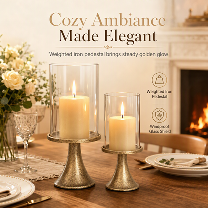 ⏳Limited-time 50% off⏰Vintage Gold Candle Holder Set with Glass Covers for Weddings and Candlelight Dinners🕯️🕎