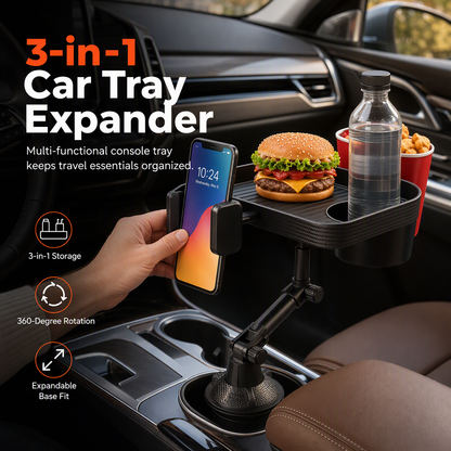 ⏳Limited-time 50% off⏰3 in 1 Multifunctional Car Cup Holder Phone Mount with Tray and Storage Organizer🚗📱🥤🍔