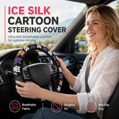 ⏳Limited-time 50% off⏰Universal 38cm Ringless Silk Steering Wheel Cover Printed Breathable Car Wheel Protector for All Seasons✨🚗