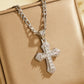 ⏳Limited-time 50% off⏰Hip Hop Double Layer Baguette Rhinestone Cross Brass with Figaro Chain✝️💎📿