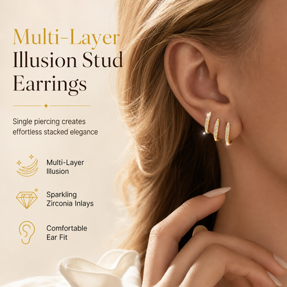 ⏳Limited-time 50% off⏰Minimalist Three Layer Curved Ear Crawler Stud Earrings with Inlaid Rhinestones👂💎