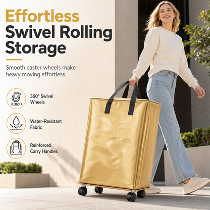 ⏳Limited-time 50% off⏰Large Capacity Waterproof Foldable Moving Bag with Wheels Heavy Duty Rolling Storage Tote for College Dorm and Household Organization🧳