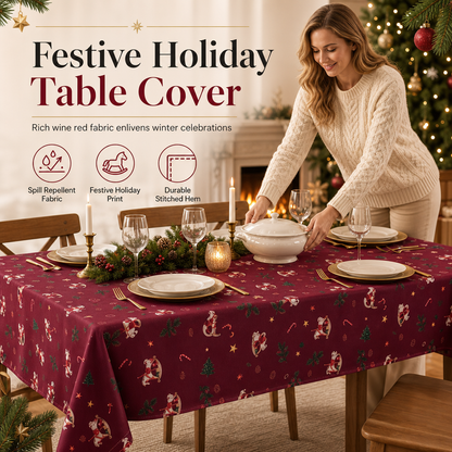 ⏳Limited-time 50% off⏰Printed Christmas Tablecloth Festive Holiday Party Table Cover🎄🎁🎅