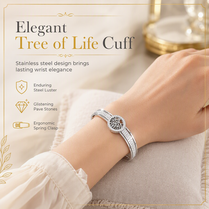 ⏳Limited-time 50% off⏰Stainless Steel Tree of Life Bangle – Elegant & Sparkling Jewelry🌳✨💎