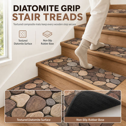 ⏳Limited-time 50% off⏰Cobblestone Pattern Diatomite Stair Tread Mat Water Absorbent Non Slip Trimmable Step Rug Easy to Clean🛡️🛝